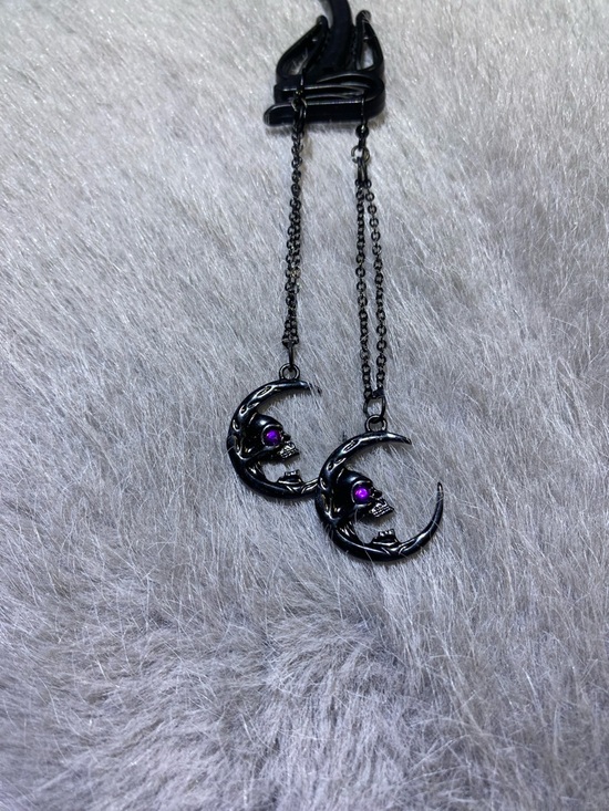 Jewelry - Black Crescent Moon Skull Earrings with Purple Accent - Women's Jewelry